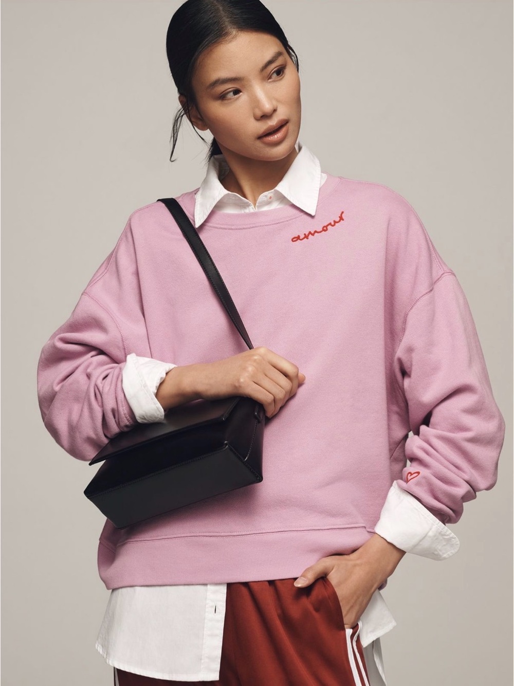 NWT Anthro Pilcro - Pink 'amour' Embroidered Sweatshirt